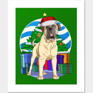 Funny English Mastiff Dog Cute Santa Christmas Gift Posters and Art